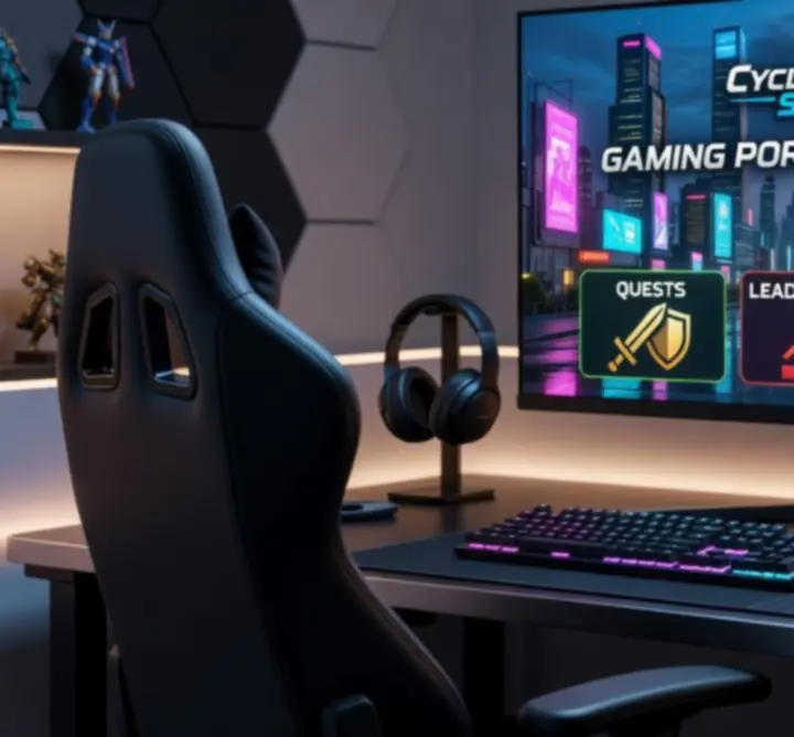 Showcase wall of screens and features representing Look B.V.'s recognition in gaming circles