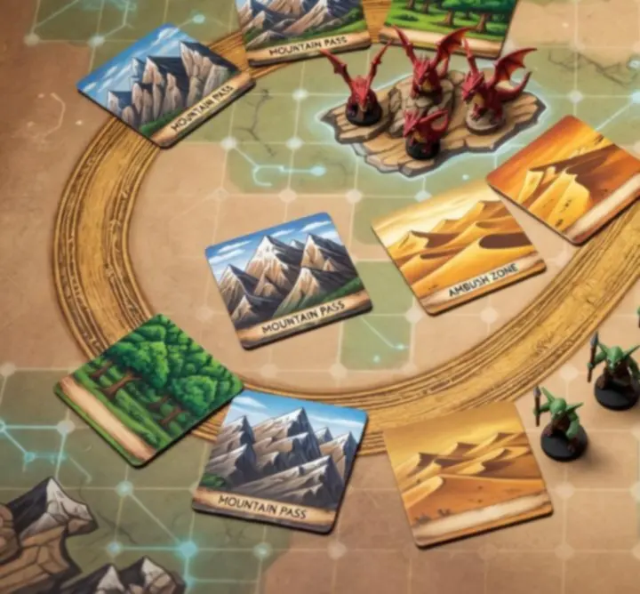 Top-down view of the Look B.V. game map with cards actively shaping the looping path